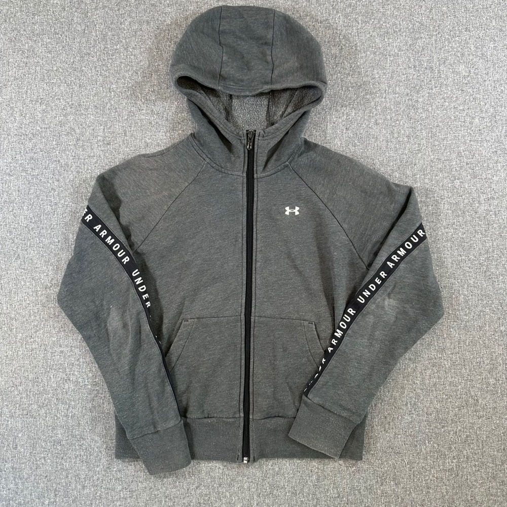Under Armour Hoodie Women S Loose Gray Logo Tape Full Zip Athletic